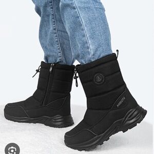 Amazon Anbutu Womens sz 44 Black Snow Boots Waterproof Insulated Side Zipper